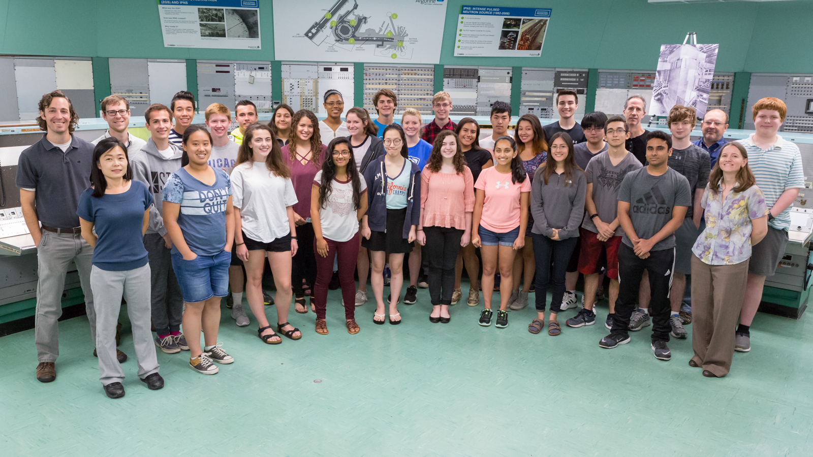 Students break for a group photo with teachers and organizers during this summer’s coding camp in Argonne’s historic 1960’s control room.