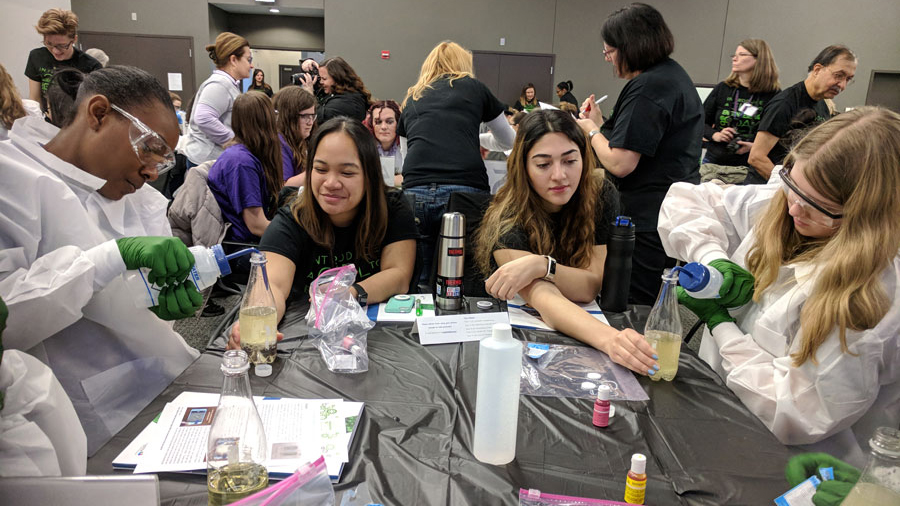 Girls attending Introduce a Girl to Engineering Day (IGED) had the opportunity to make their own “lava lamp” using cooking oil, food coloring and water.