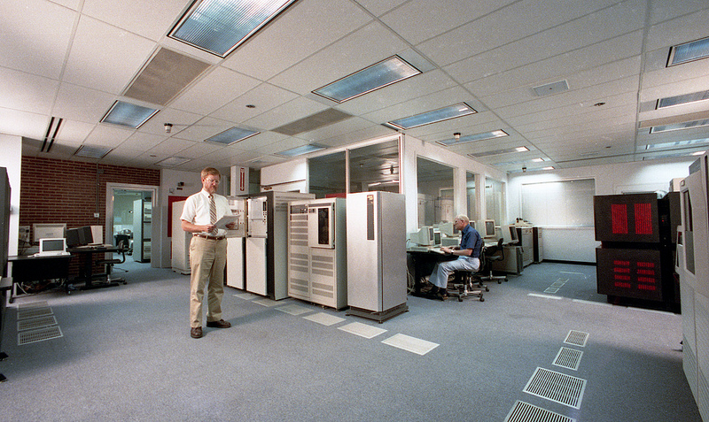 Rusty Lusk (left), Scientific Director of the Advanced Computing Research Facility, and Hans Kaper, Director of the Mathematics and Computing Science Division, in the Advanced Computing Research Facility.