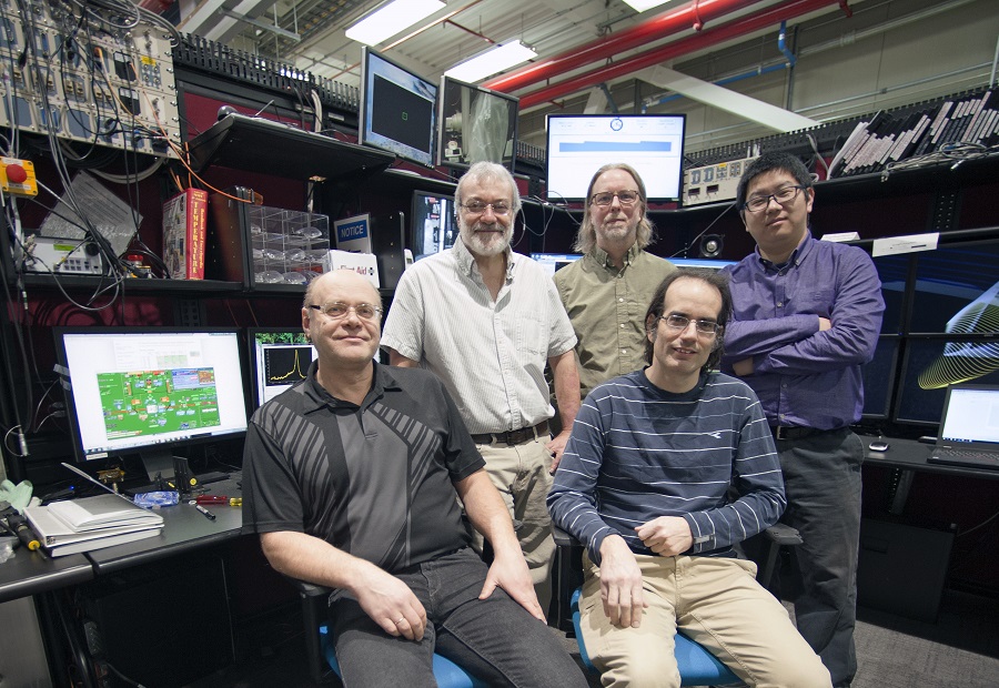 The University of Chicago researchers involved in the work at Argonne’s Advanced Photon Source included: Vitali Prakepenka and Eran Greenberg; standing, left to right, Antonio Lanzirotti, Matt Newville and Dongzhou Zhang.