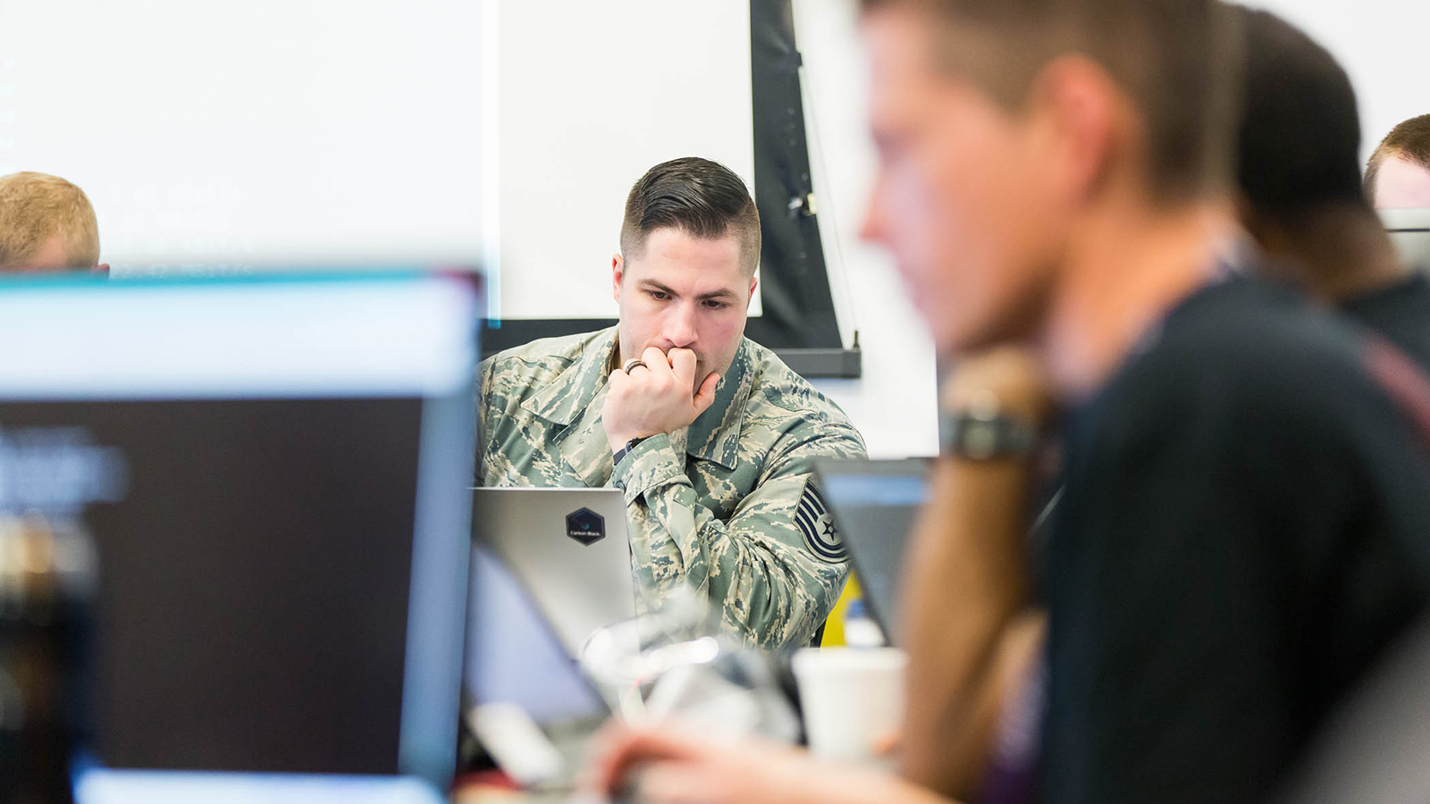 A member of the Red Team of faux cyber attackers plots his next move during the prior CyberForce Competition. (Image by Argonne National Laboratory.)