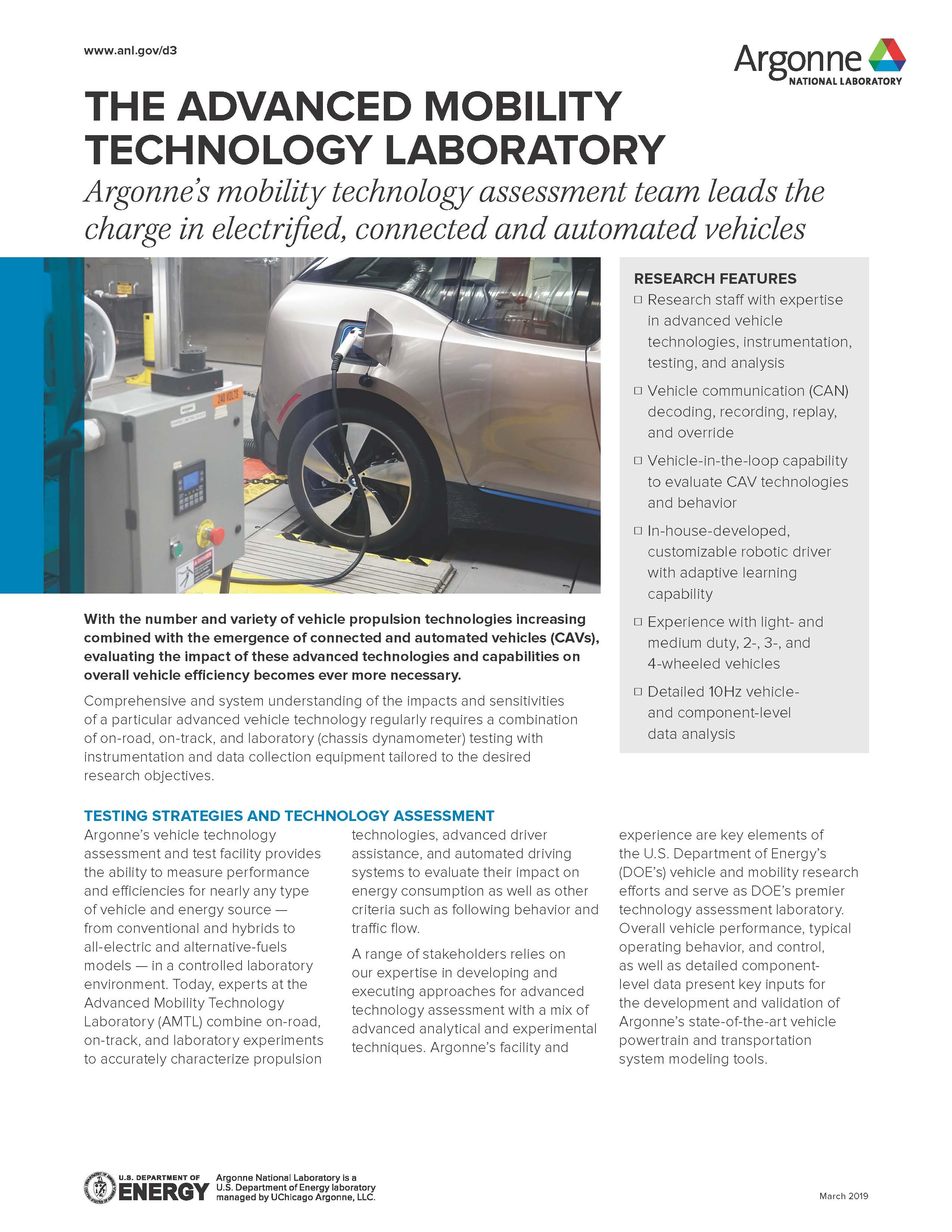 image of the front page of the Advanced Mobility Technology Laboratory fact sheet