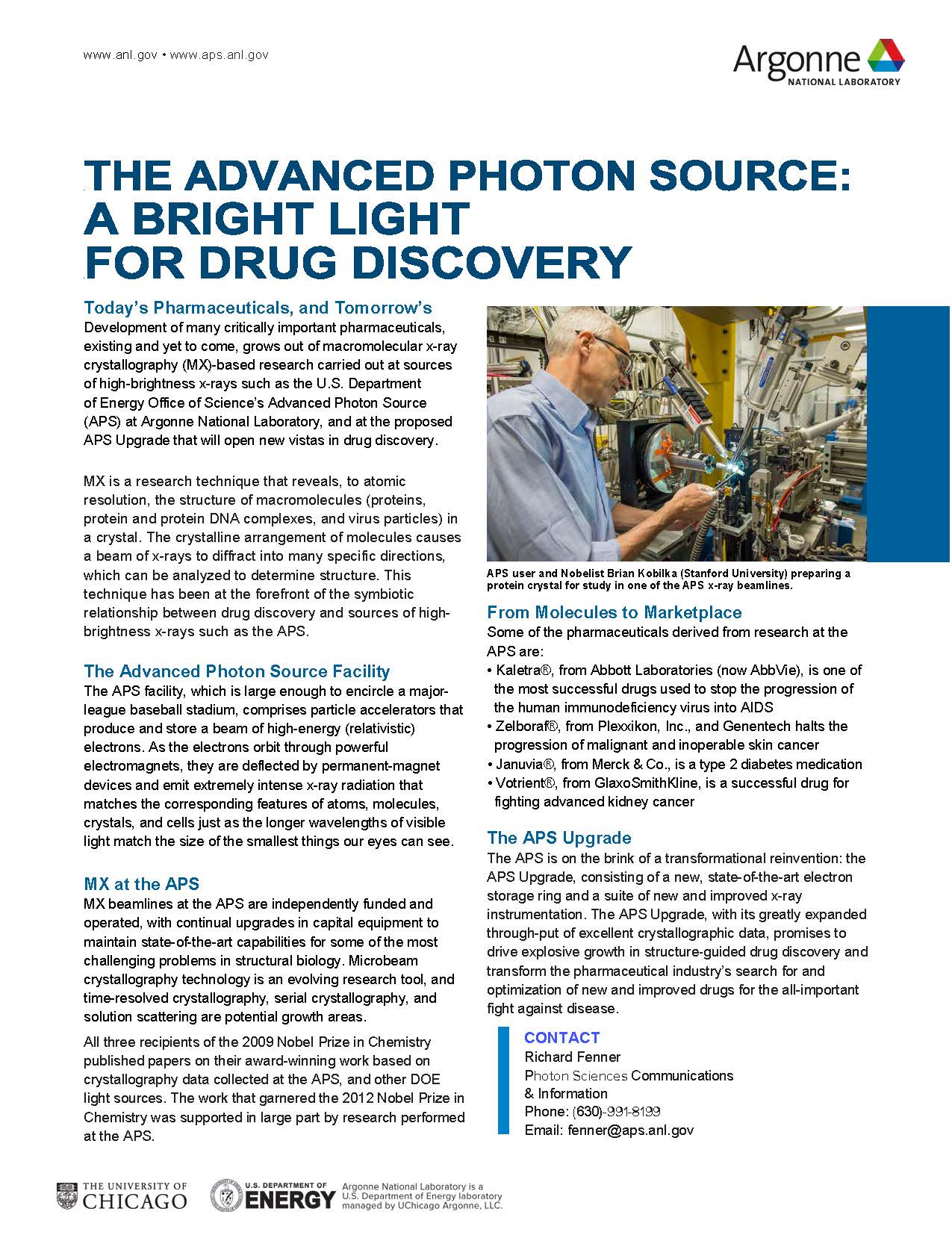 image of the factsheet "The Advanced Photon Source, A Bright Light for Drug Discovery"