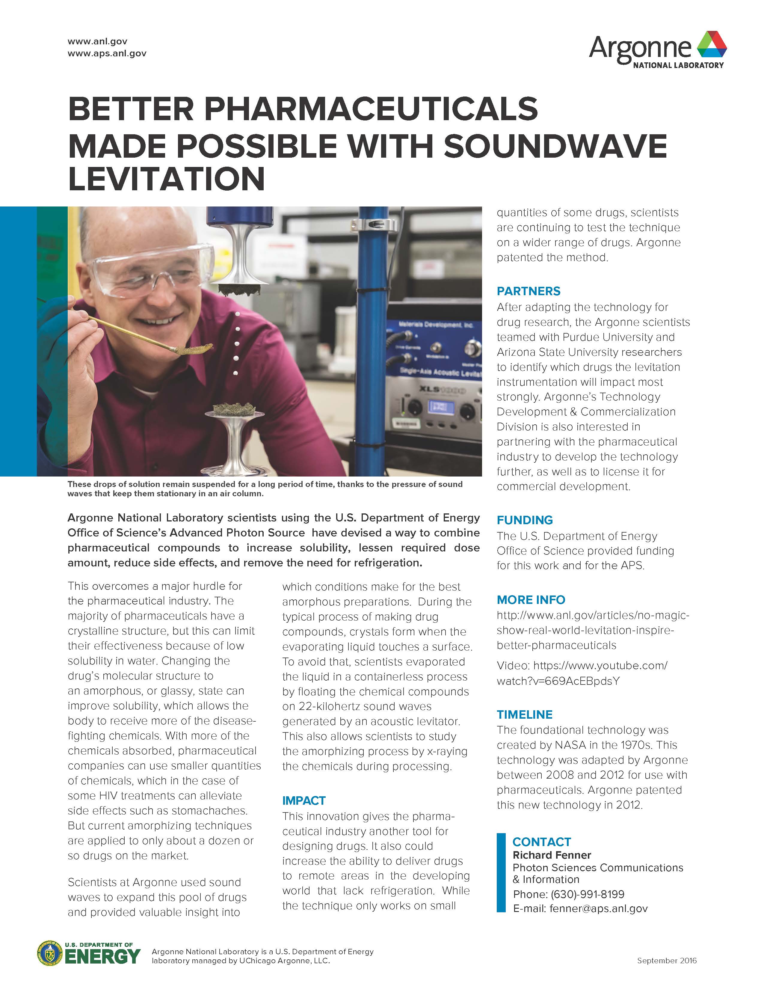 image of factsheet 'Better Pharmaceuticals Made Possible with Soundwave Levitation"