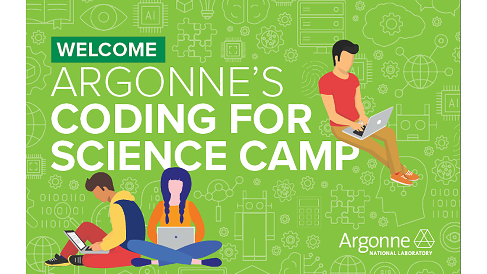 Learning Center instructors created many fun and colorful graphics to welcome students into the Virtual Coding for Science Camp experience. (Image by Argonne National Laboratory.)