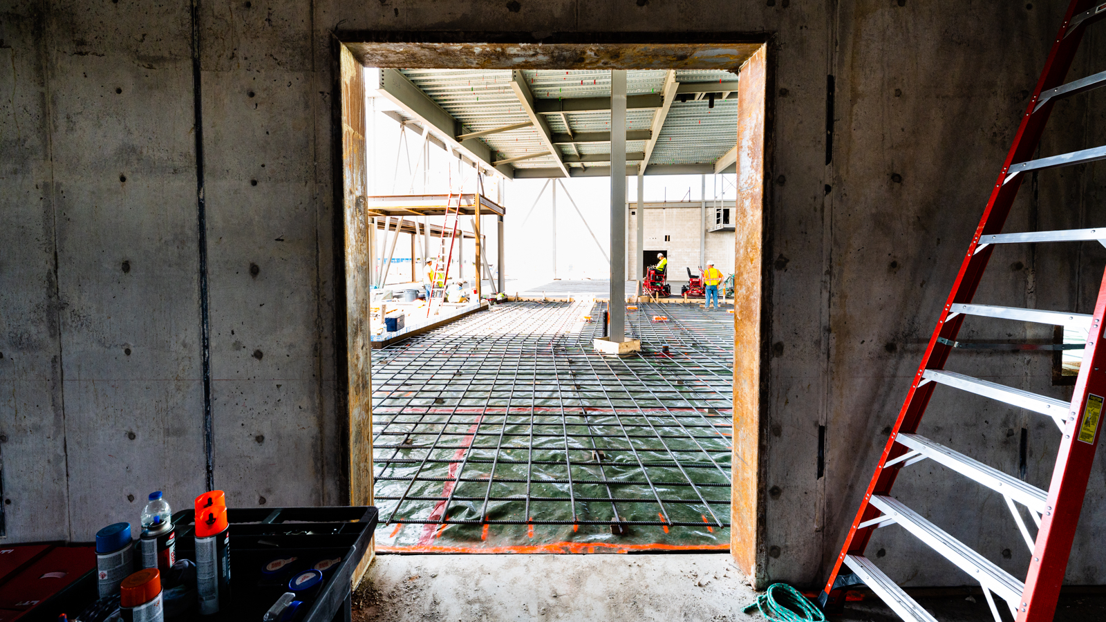 The framework for the outermost wall of the Activated Materials Laboratory. (Image by Jason Creps/Argonne National Laboratory.)