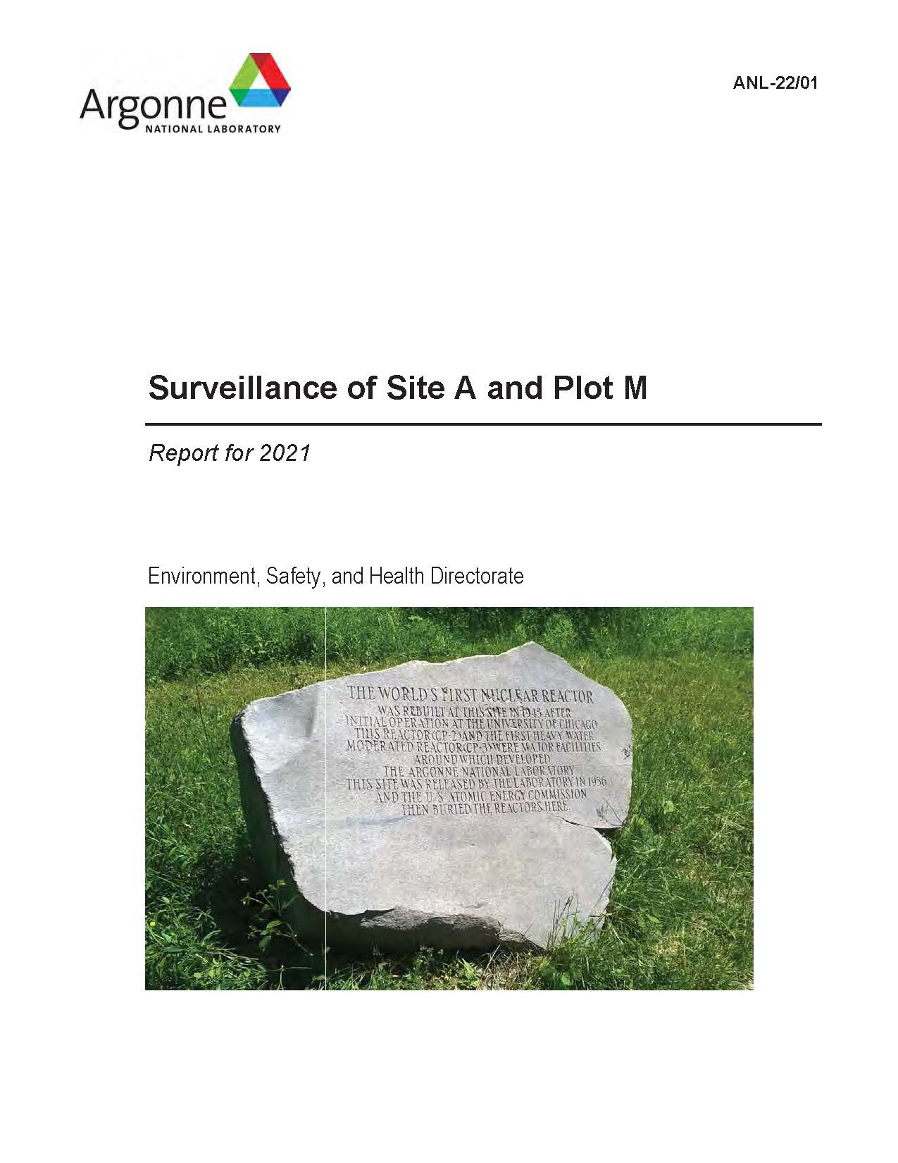 Cover of 2021 Surveillance of Site A and Plot M report.