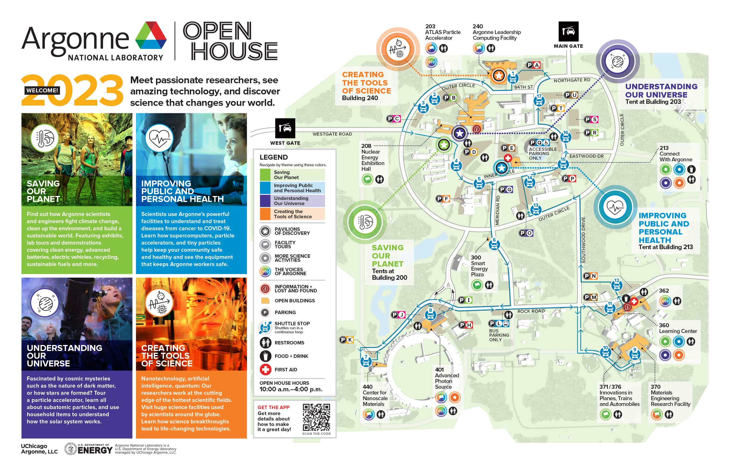 Multicolored image of the visitor guide map for the 2023 Argonne Open House.