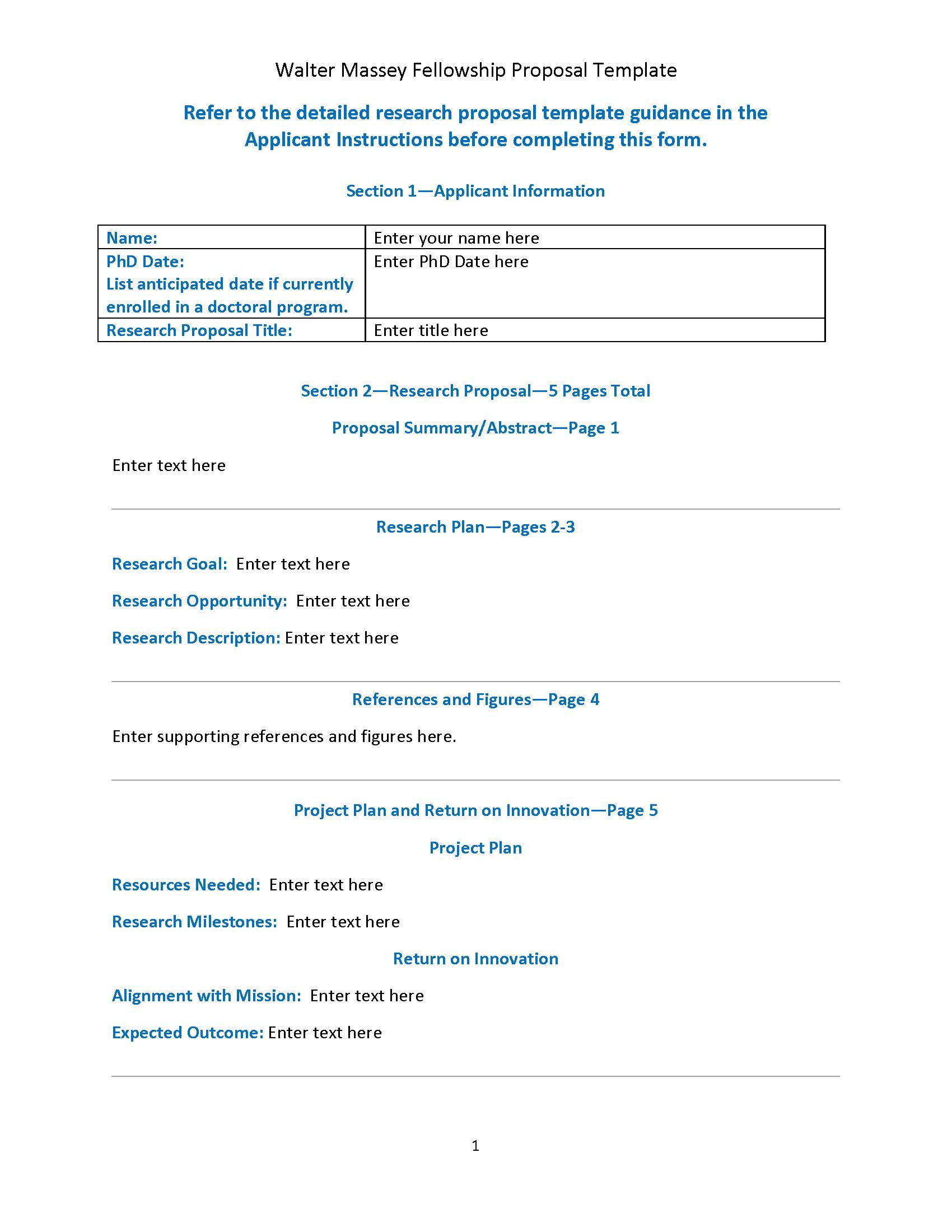 Image of the Walter Massey Fellowship proposal template