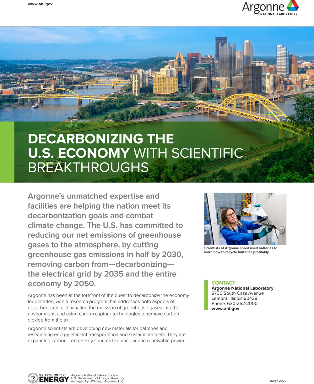 Screenshot of the first page of the Argonne Decarbonization Factsheet