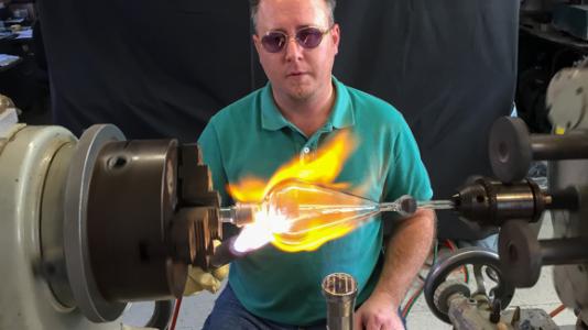 Kevin Moeller fabricates a custom separatory funnel.