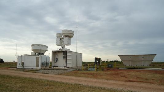 Radar at the Southern Great Plains field measurement site, which takes climate data for research. Photo courtesy of the U.S. Department of Energy ARM Climate Research Facility.