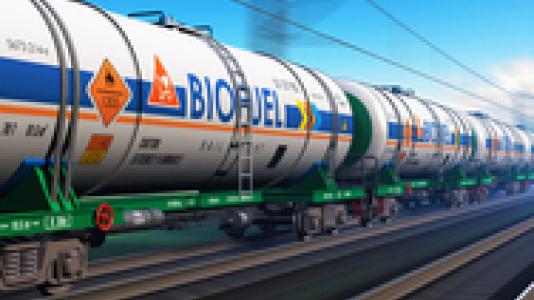 Train cars carrying biofuel