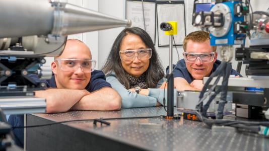 Argonne chemists Dugan Hayes, Lin Chen, and Ryan Hadt have identified a rapid electronic process that could aid the water-splitting reaction in cobalt-containing catalysts.