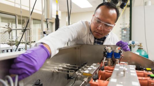Argonne researcher prepares to synthesize catalysts using atomic layer deposition.