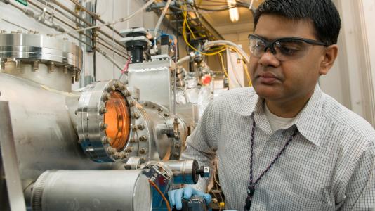 Bhoopesh Mishra works on the MRCAT/EnviroCAT X-ray beam line at the Advanced Photon Source.
