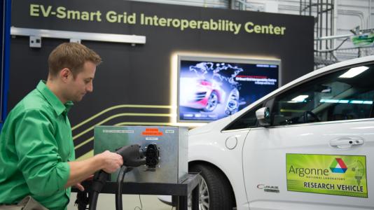Engineer Jason Harper works in the Argonne Electric Vehicle-Smart Grid Interoperability Center, developing technologies and standards for charging electric vehicles around the world.