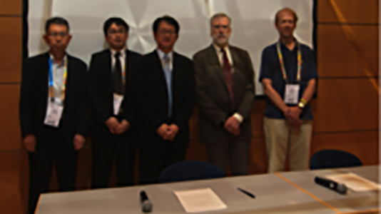 Yutaka Ishikawa, Shinya Tahata,and Yoshio Kawaguchi (Japan), William Harrod (DOE), and Pete Beckman (Argonne) at MOU-signing ceremony (Photo courtesy of Tim Krieger)