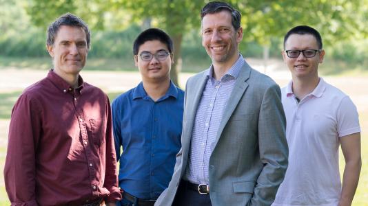 A team of Argonne researchers has developed a novel way to keep oil from clogging filter membranes and other equipment used in the oil and gas industry. From left to right: Jeff Elam, Hao-Cheng Yang, Seth Darling and Yunsong Xie.