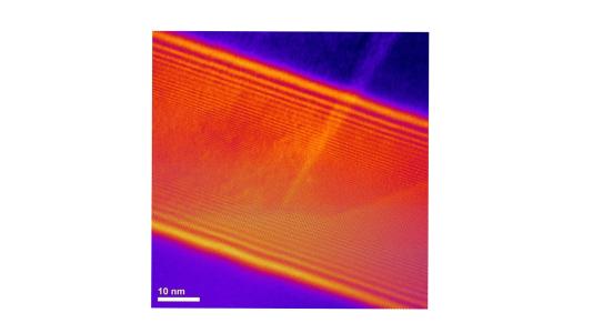 Seeing the invisible: An electron hologram of a grain boundary in a lightly doped solid electrolyte sample from which electric potential at the grain boundary can be recovered. (Image by Argonne National Laboratory.)