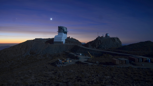 The Simonyi Survey telescope at the Vera C. Rubin Observatory, named for the pioneering astronomer who studied stellar motion in the outer regions of galaxies, finding evidence for the presence of dark matter. (Image by LSST Project.) 