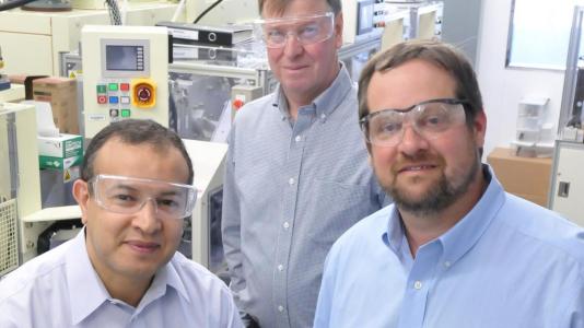 Discoverers of the NMC cathode and manufacturing process, left to right: Khalil Amine, Michael Thackeray, and Christopher Johnson. (Image by Argonne National Laboratory.)