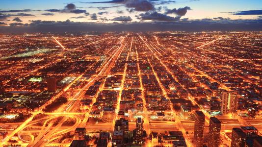 aerial panoramic view  of city at night